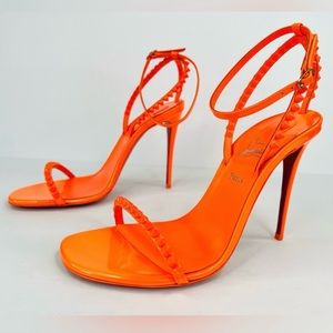 CHRISTIAN LOUBOUTIN So Me 100mm Studded Fluo Neon Ankle Strap Heel Sandals